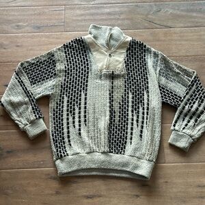 Vintage Saxony Collection Leather Trim Sweater